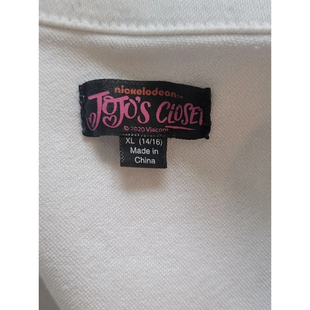 JoJo Siwa JoJo's Closet Girls White Denim Vest Rainbow Patches Ruffle XL 14/16